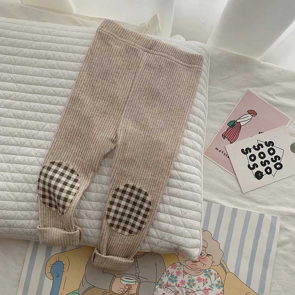 Kids Colorful Plaid Patched Feature Design Cute Warm Long Leggings Suitable Little Baby Trendy and Comfortable Clothing MatchingT251024