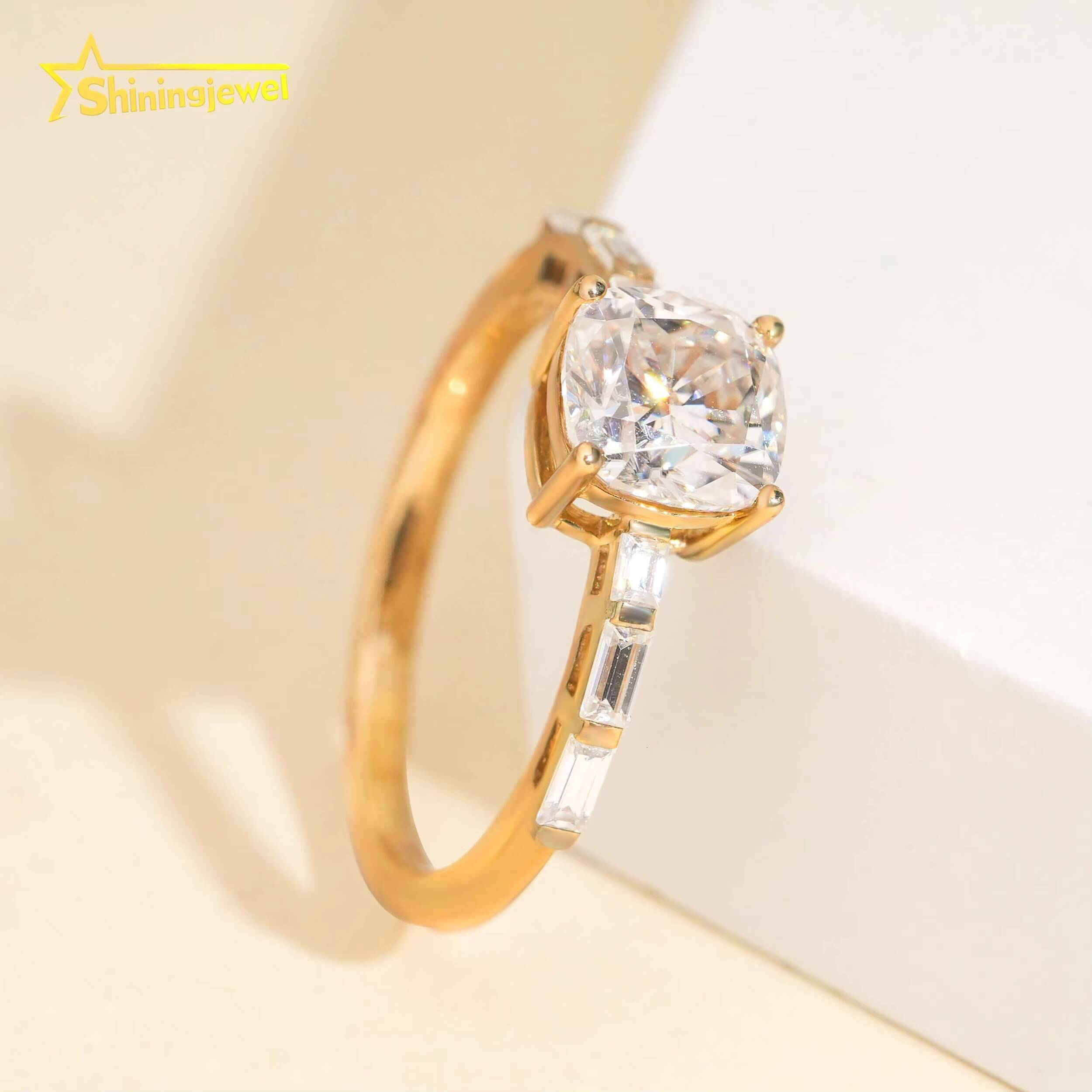 14K Solid Gold VVS 2Ct Cushion Cut Moissanite Diamond Women Engagement Ring Half Eternity Band Hip Hop Jewelry Wedding Band