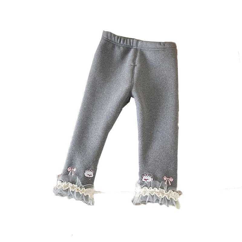 Baby Girls Gray Velvet Leggings Autumn Winter New Infant Girls Cartoon Printed Lace Splicing Slim Warm Trousers 06Years OldT251024