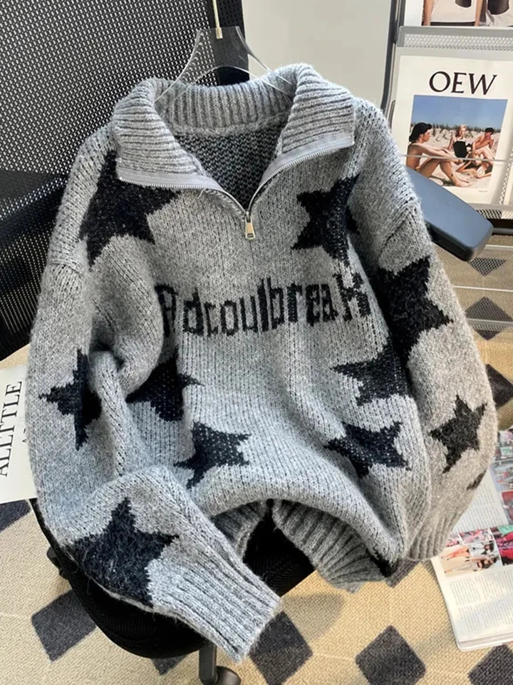 Jmprs Stars Vintage Women Sweaters Y2K Streetwear Long Sleeve Loose Knitted Jumper American Casual Harajuku Letter Pullovers 251023