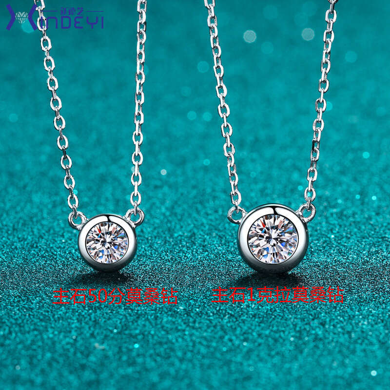 DHCollections-- Sterling Sier Plated PT950 Gold Bubble 1 Moissanite Necklace Valentine's Day Gift Clavicle Chain for Women