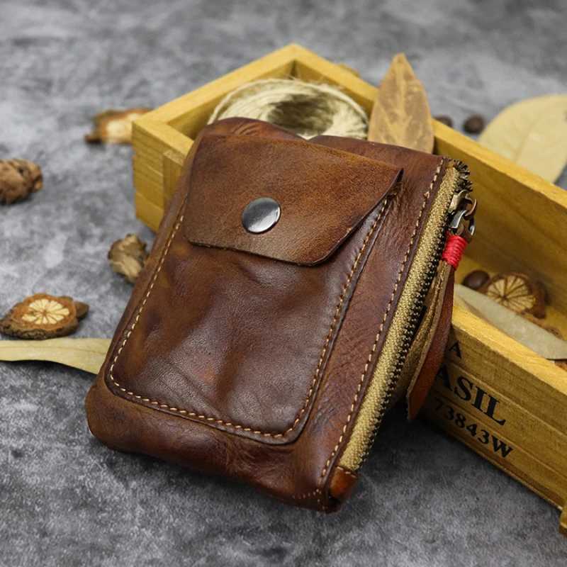 Genuine Leather Home Car Key Bag Vintage Handmade Cowhide Coin Purse Men and Women Zipper Mini Wallet Card Holder Z251023