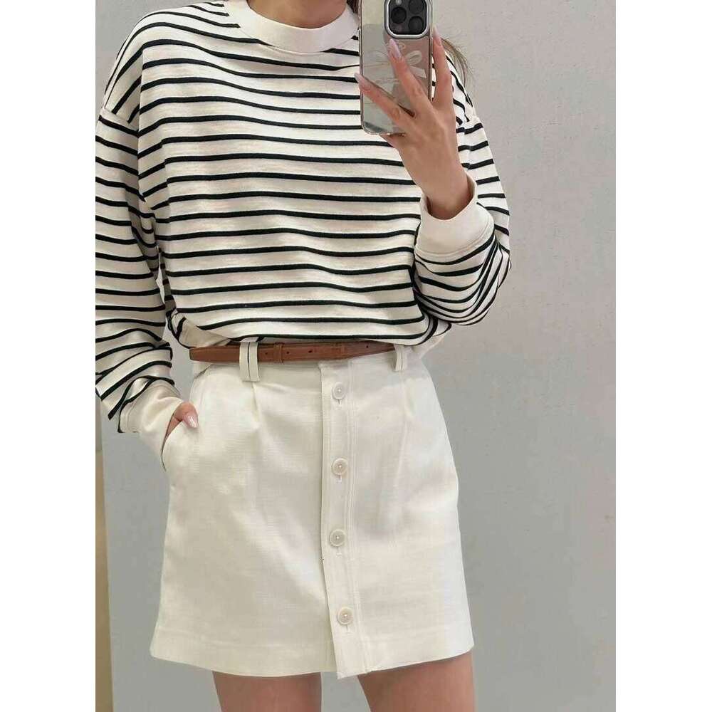 White Black Stripes Long Sleeve O-Neck Sweatshirt Women Autumn Winter New Casual Sweatshirt Female