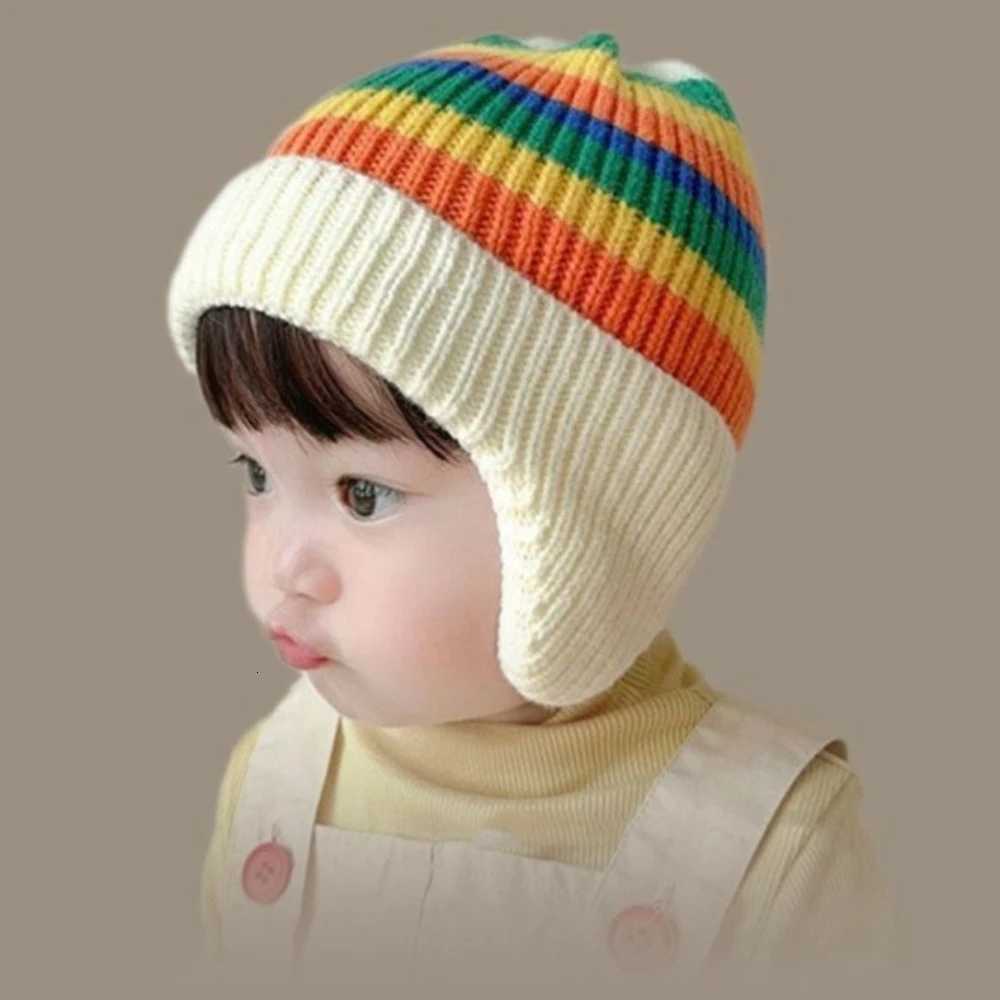 Baby Hat MINISO Thickened Warm Earmuff Hat Baby Knitted Wool Hat Winter Outdoor Warm Cap Newborn Baby Halloween Birthday GiftL251024
