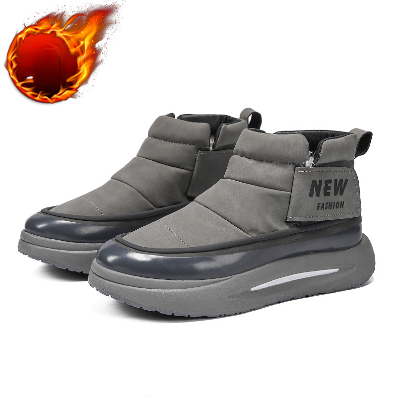 Men's designer fashionable snow boots with high top, low cut, smooth leather surface, wool lining, thick insulation shoes, thick wool winter men&