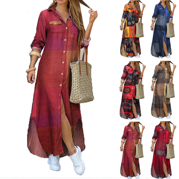 New Women's Fashion Spring and Autumn Sexy Single-Breasted Shirt Loose Turn-Down Collar Dress