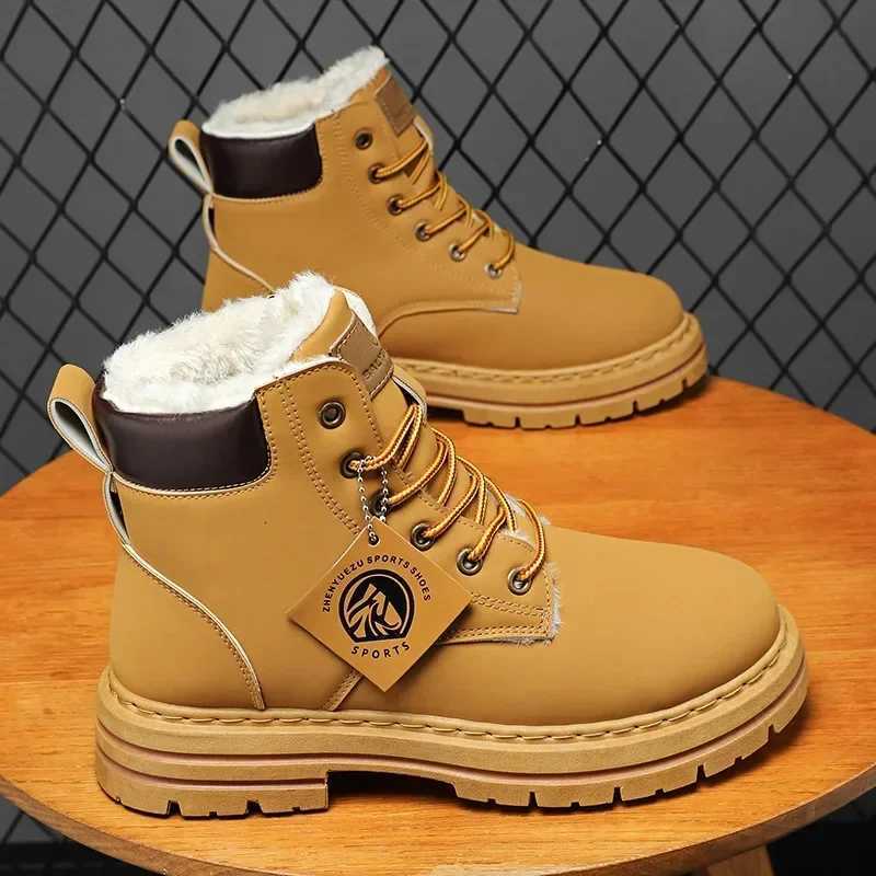 Mens Boots Autumn 2025 High Top Workwear Boots British Style Korean Version Thick Soled Lace Up Anti Slip Warm Waterproof Boots W251024