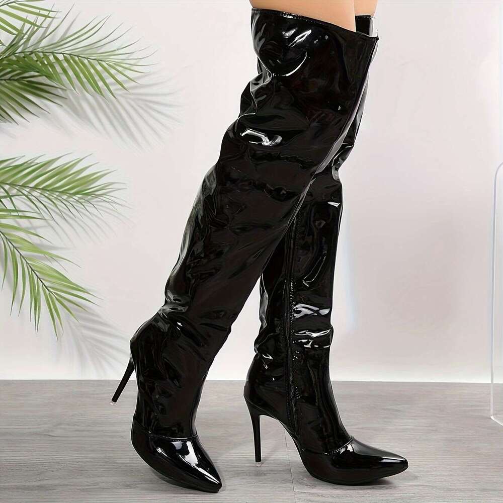 European And American Plus-Size Pointed-Toe Stiletto High-Heeled Cover Boots, Four-Season Over-The-Knee Women's Boots