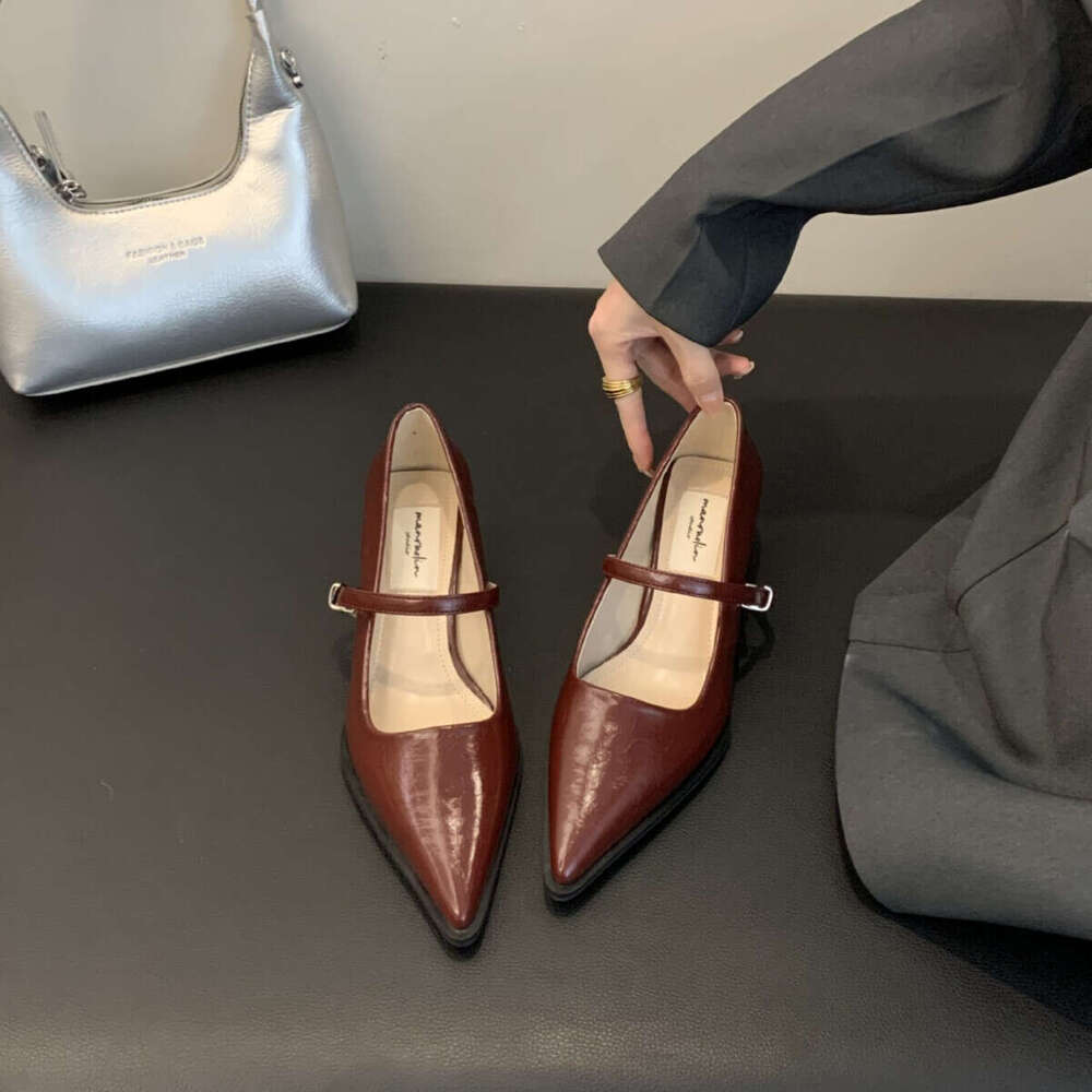 French Pointed Designer Shoe Toe Chunky Heel Mary Jane 2025 New Autumn Winter Shallow Gentle Evening Style Single Shoes Fairy Loafers