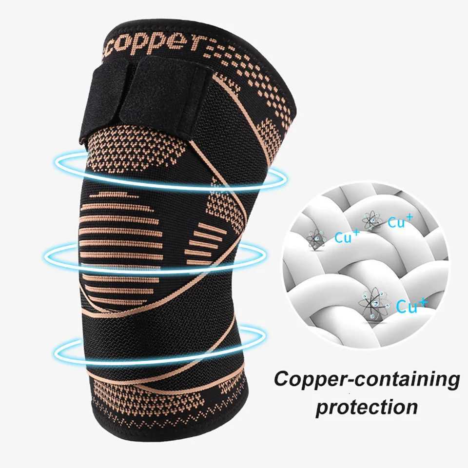 1Pcs Sports Copper Ion Strap Knee Pads Nonslip Knitted Nylon Knee Pads Fitness Jump Rope Basketball Running Gear Men WomenW251024
