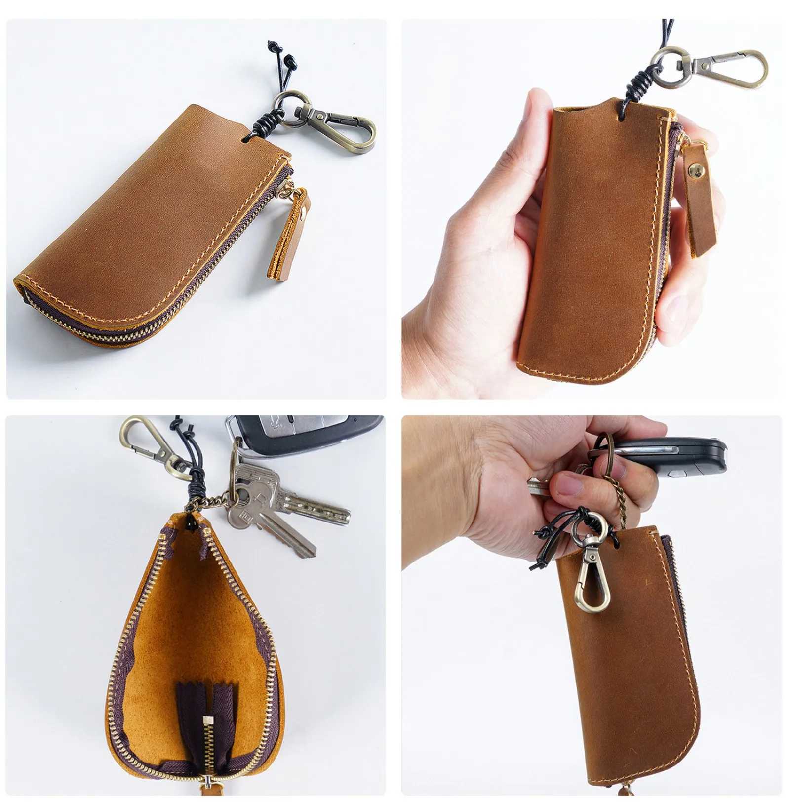 Genuine Leather Keychain Key Holder Vintage Keys Organizer Pouch Car Key Case Small Housekeeper Key Case Bag for Women Men Z251023