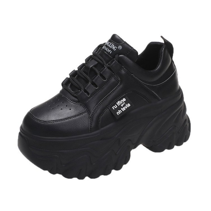 Rimocy White Black Chunky Sneakers Women Spring Autumn Thick Bottom Dad Shoes Woman Fashion PU Leather Platform Sneakers with Durable PU Leather