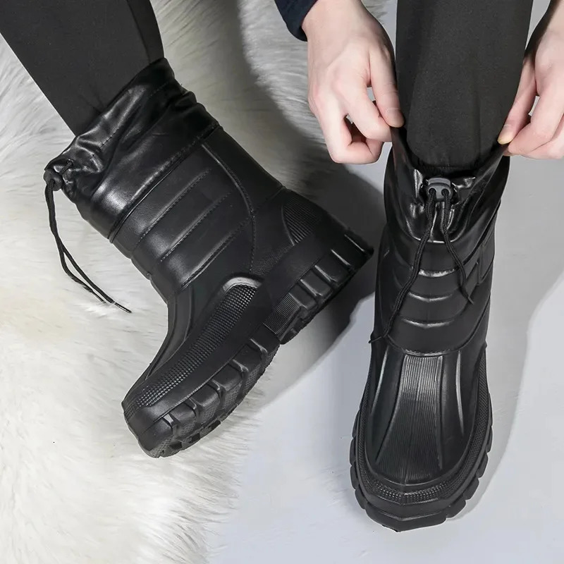 Thiened Fce Lined MidCalf Snow Boots Mens Outdoor Fiing oes Waterproof Winter Boots Large Size Sea Fiing oes251020