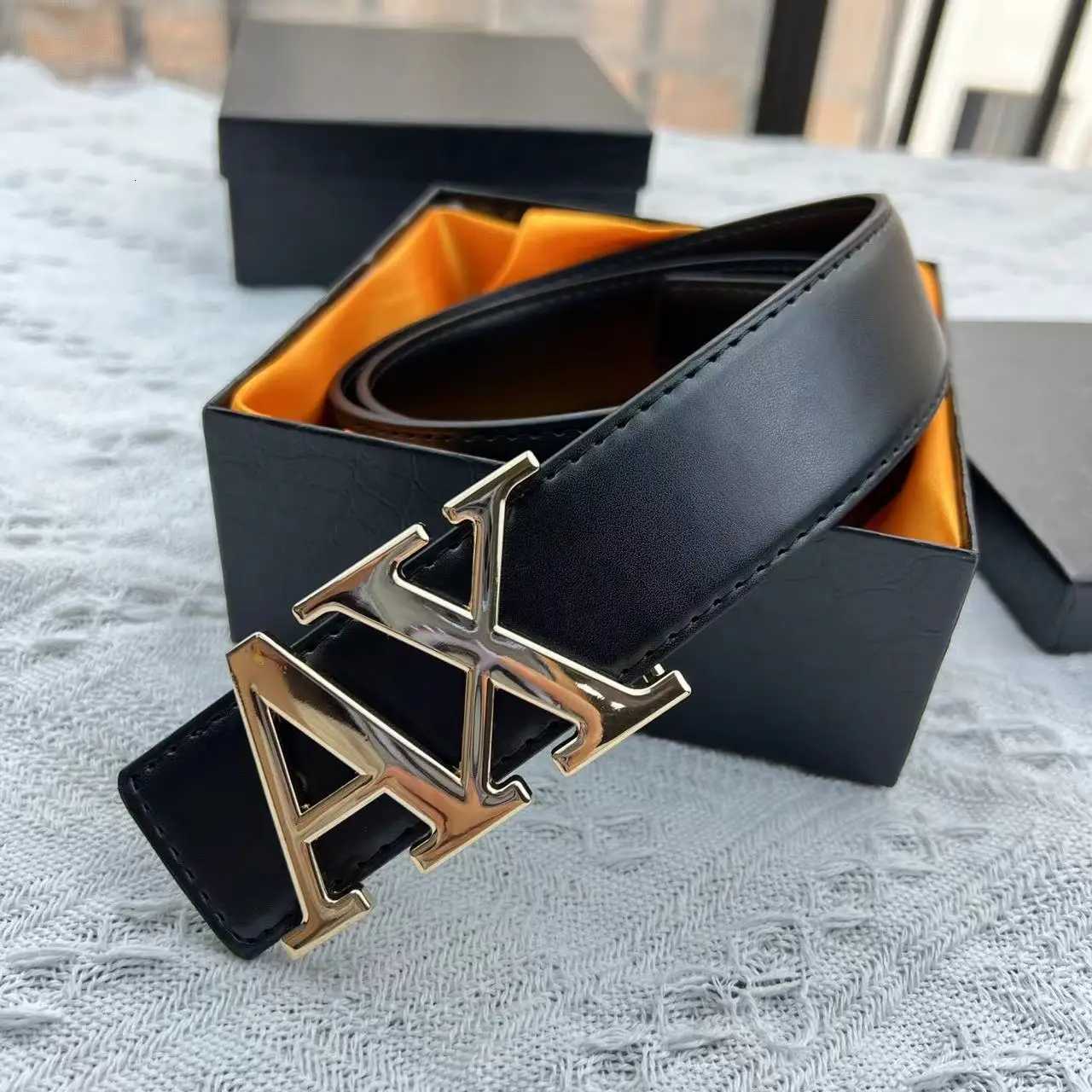 2025 New Crossborder Mens Belt Letter AX Buckle Waistband 38cm Fashionable Plain Weave Lychee Pattern Simple Versatile Belt W251024