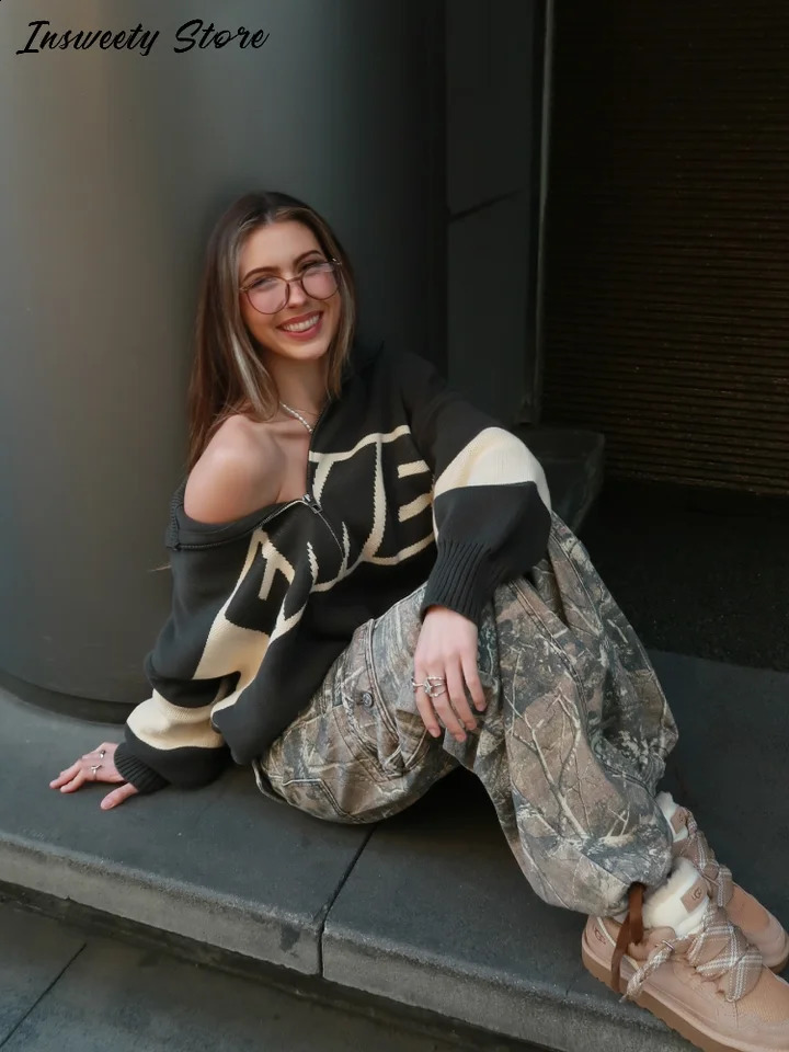 Fashion Letter Lapel Cardigan Womens Classic Long Sleeve Zippers Retro College Style Coats Autumn Lady Sweater 251023