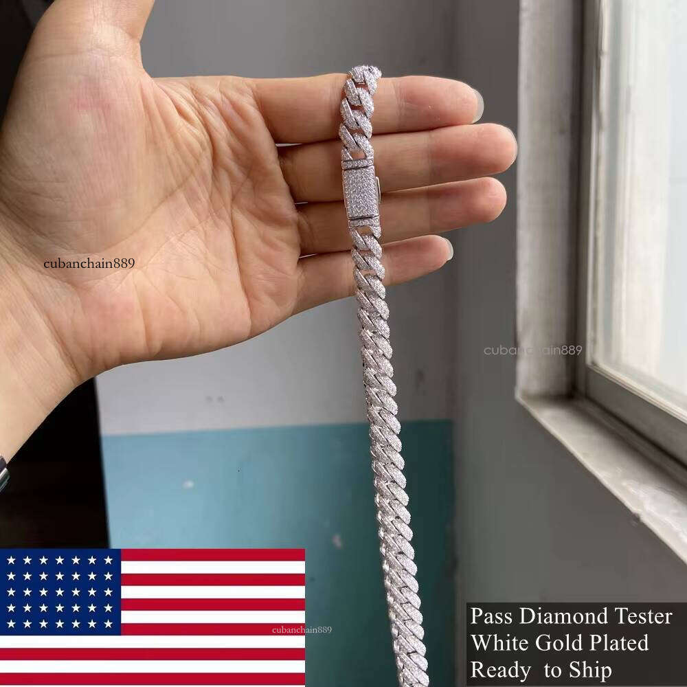 High designer necklace18 Inch 10mm 14mm S Sterling Sier White Gold Outside VVS Silicon Stone Cuban Miami Chain Necklace for Men