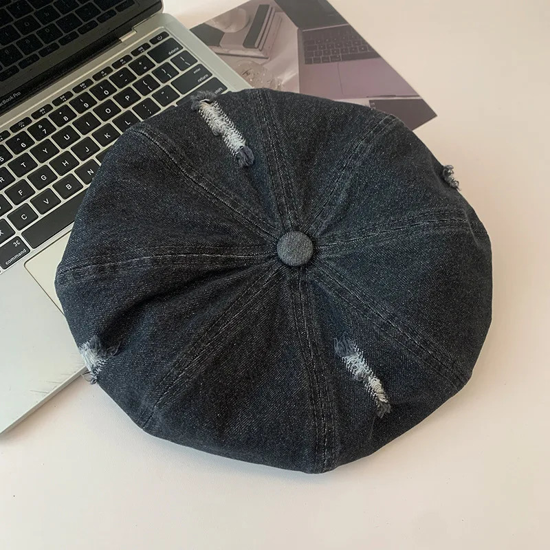 Trendy Blue Denim Beret Hat Slouchy French Style Cap for Women Chic Denim Beret Headwear Casual Accessories Spring Autumn 251023