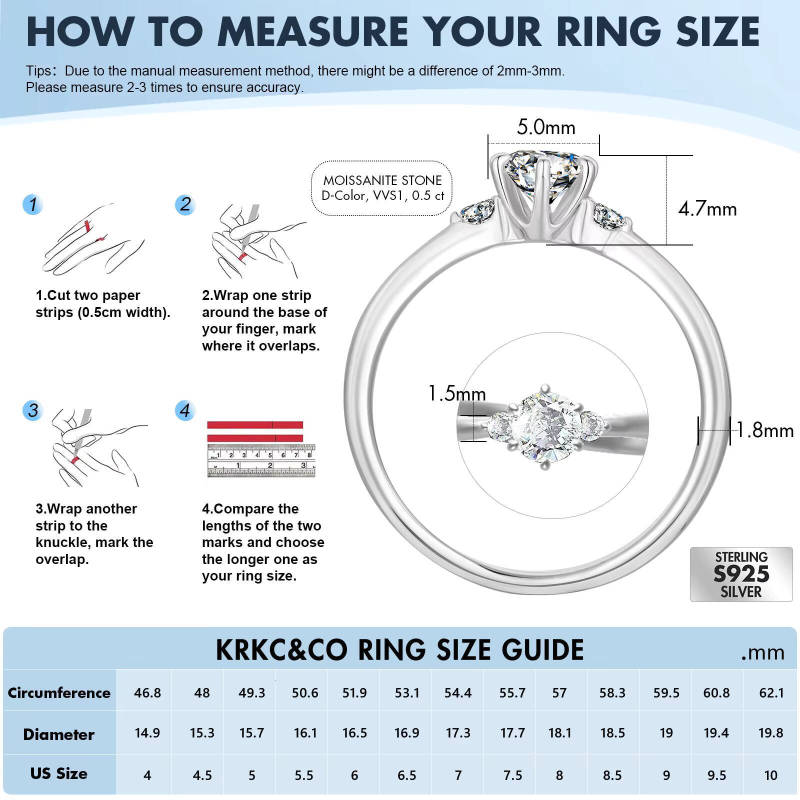 14K White Gold Plated 925 Silver VVS Round Moissanite Lab Created Diamond Solitaire Engagement 6 Prong Side Stone Ring for Women