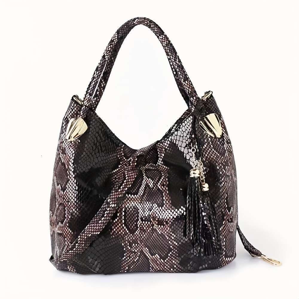 Wo 'S Fashion Handbag 2025, High-Quality With Snake Print, Adjustable Strap, Zipper Closure, Polyester Lining, Animal Print Design, Fade Resistan
