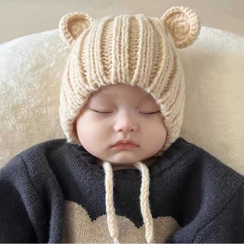 Cute Ears Baby Knitted Hat Autumn Winter Warm Crochet Woolen Cap for Infant Boy Girl Solid Color Kids Ear Protection CapsL251024