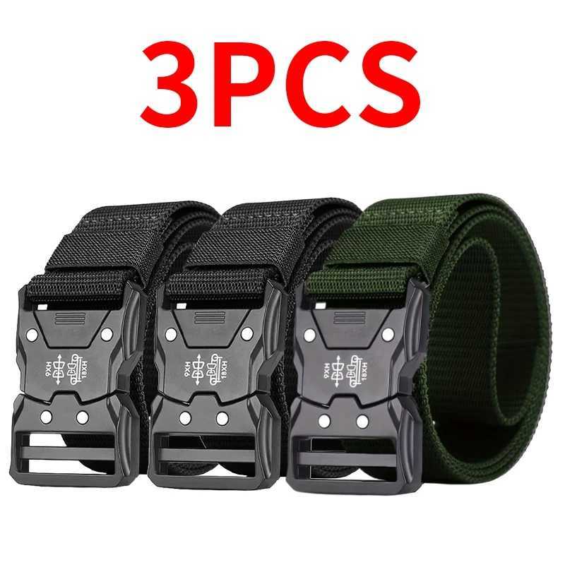 3pcs mens fashionable waist belt metal buckle durable PP material black suitable for outdoor and casual wear perfect fo W251024