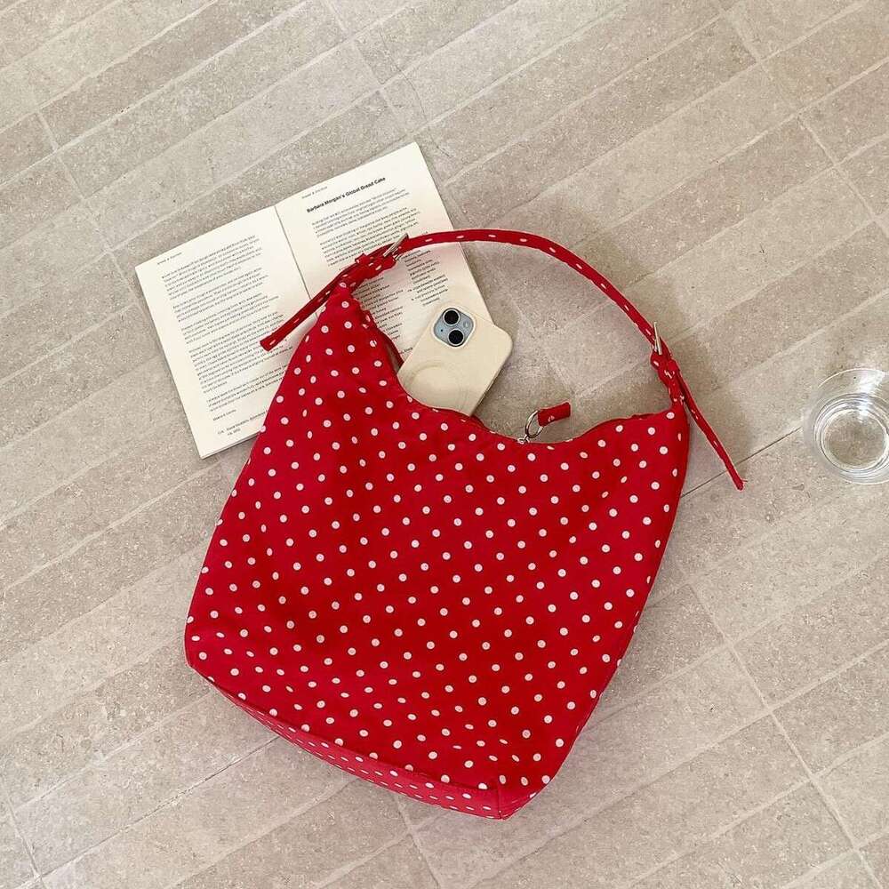 New Casual Polka Dot Women, Cotton Trendy Large Capacity Tote Bag, Lazy Style Commuter Shoulder Bag For Women B5
