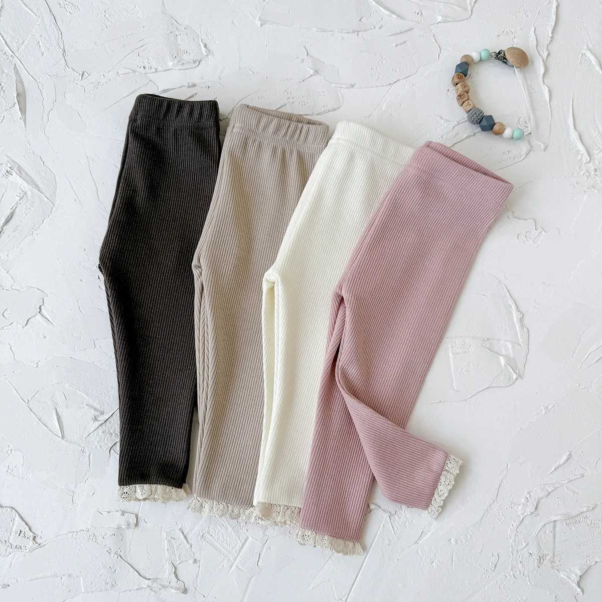 Baby Girl Lace Trimmed Leggings 03Y Cute Elastic Waist Solid Color Infant Girls Pants Soft Baby Bottoms Leggings for GirlsT251024