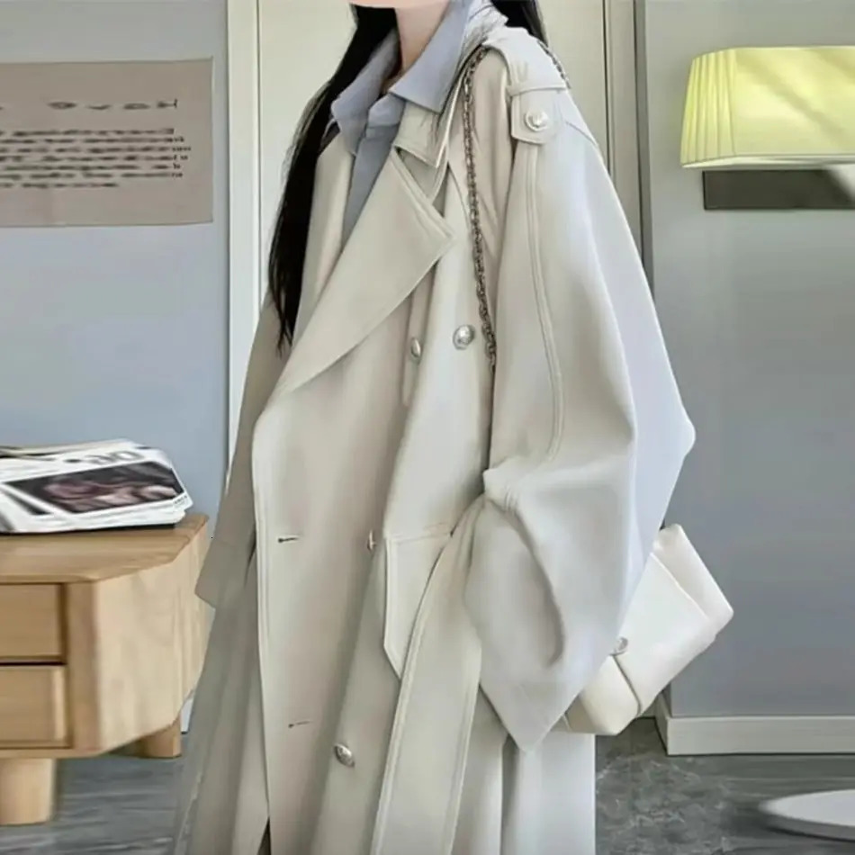 British Trench Coat Women MidLength Notch Lapel Blazer Style Trendy Overcoat 251021
