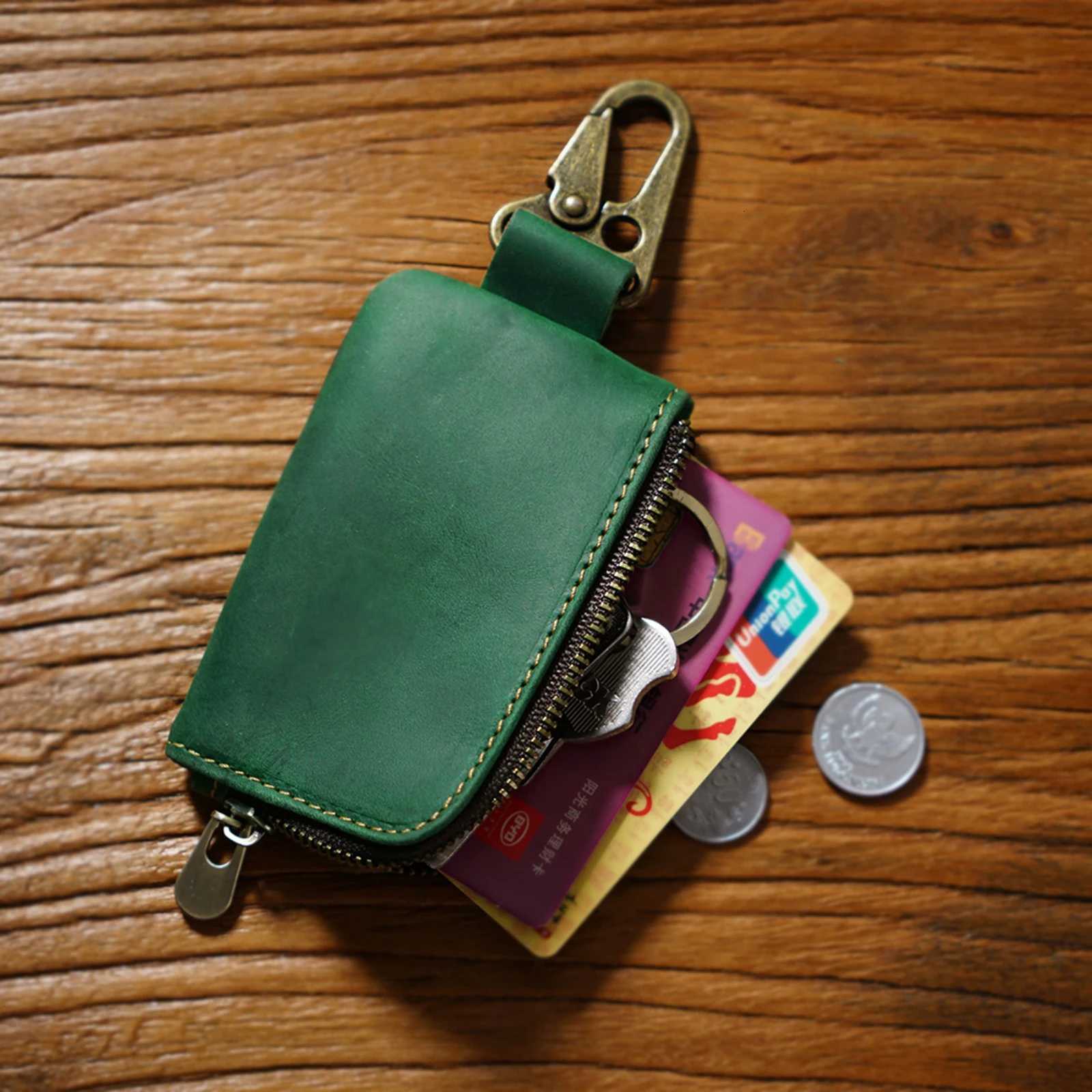 Genuine Leather Zipper Case for Coin Purse Key Organizer Card Holder Slim Mini Wallet with Keychain for Women Men Z251023