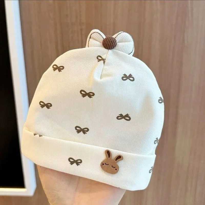 Red Bow Baby Fetal Hat Cherry Print Newborn Beanie Soft Cotton Kids Pullover Cap 06Month Girls Spring Autumn Elastic BonnetL251024