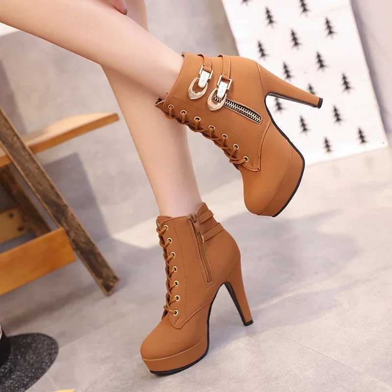 Plus Size Ankle Boots Women Platform High Heels Female Lace Up Shoes Woman Short Boot Casual Ladies Footwear Drop Ship58 W251024