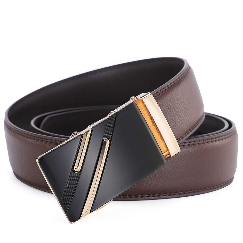 Mens Genuine Leather Ratchet Belt Luxury Automatic Buckle Dress Casual Belt Adjustable Black or Brown W251024