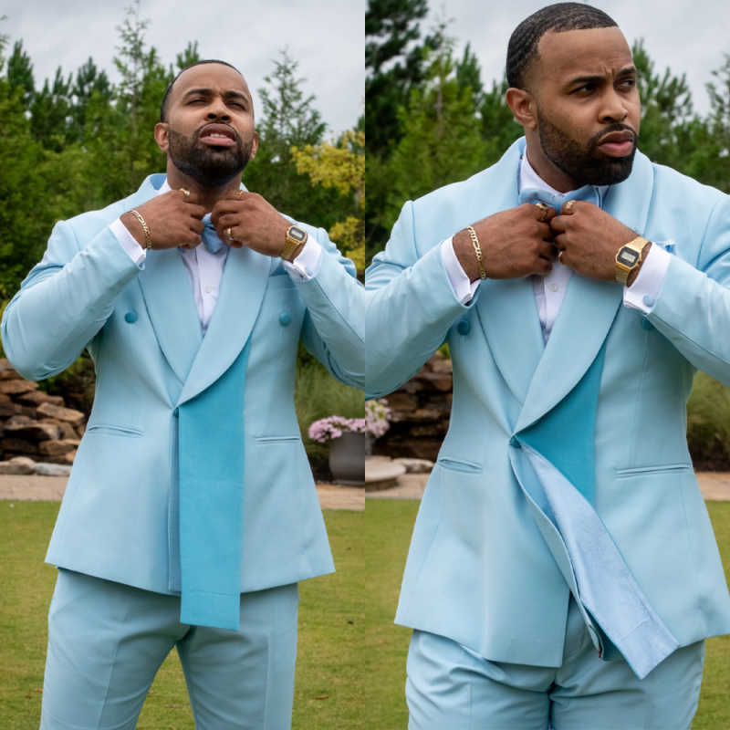 Modern Man Tuxedos 2 Pcs Jacket Pants Men Suit Handsome Shawl Lapel Double Breasted Evening Wedding Groom Coat Customized
