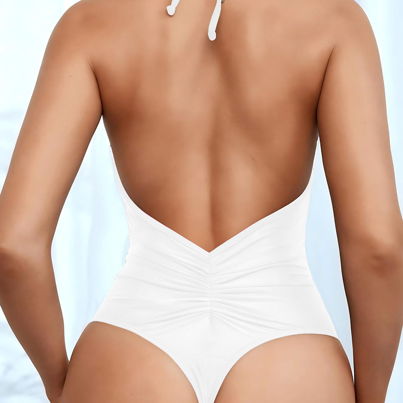 Wholesale European and American solid color hanging neck one-piece sexy bikini women's multi-color slim fit swimsuit women