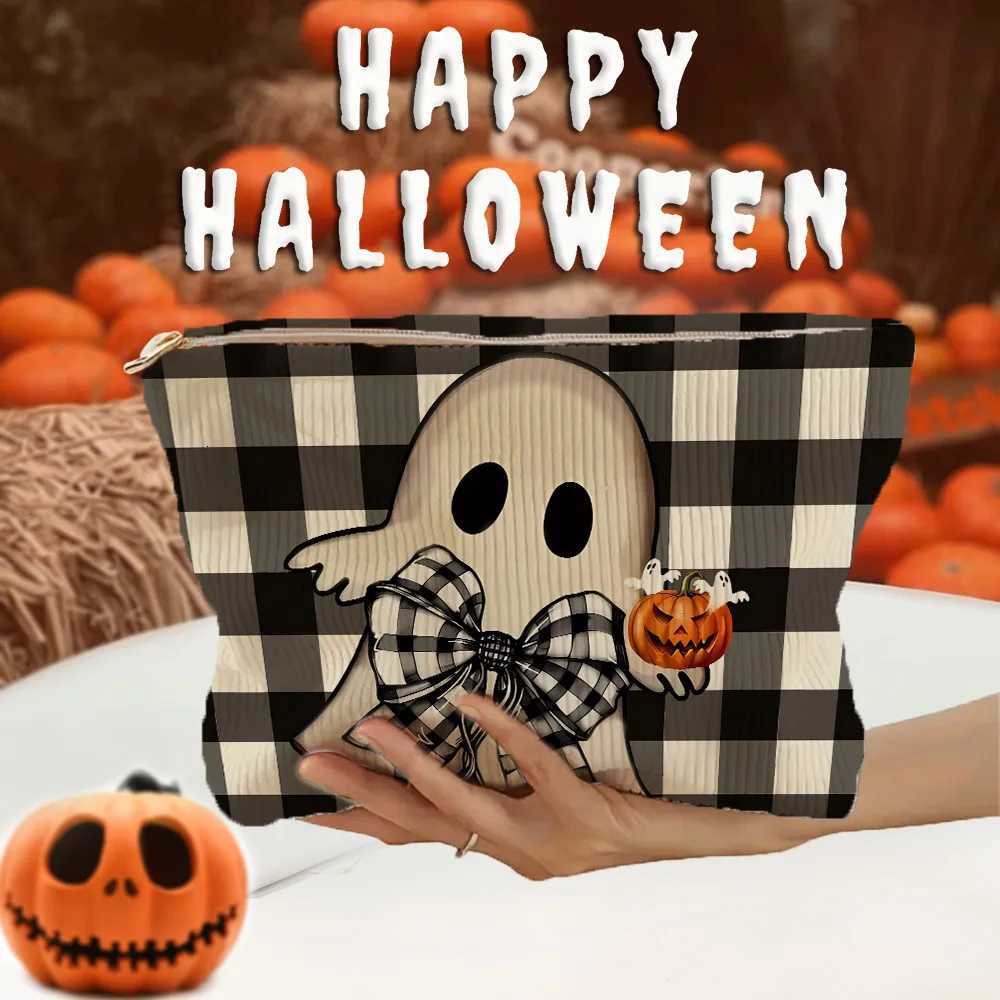 Cute Halloween Makeup Bag Ghost Pattern Cosmetic Pouch Small Zipper Toiletry Bag for Women Mini Travel Organizer Holiday GiftT251024