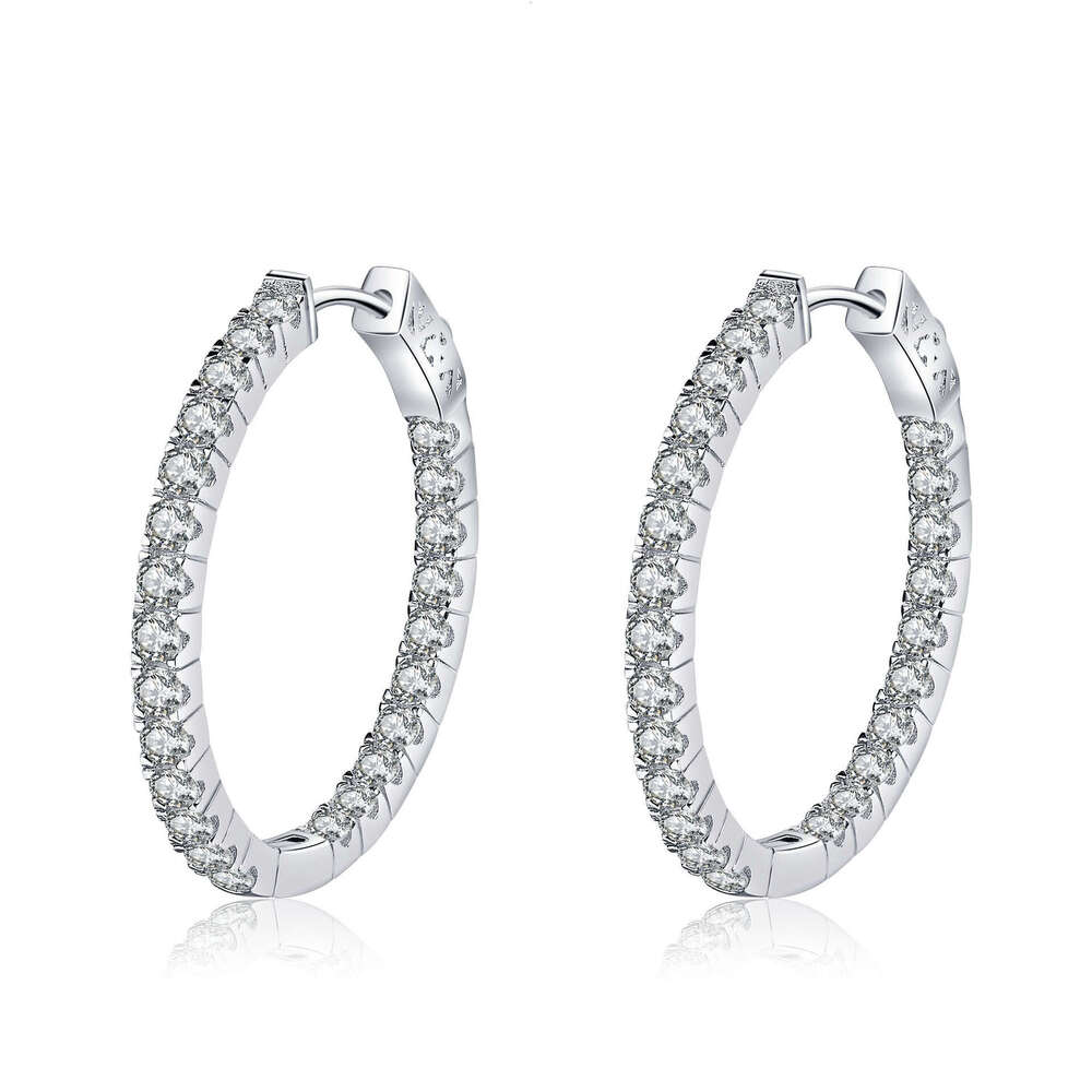 DHCollections-- Sterling Sier Earrings for Women Full Circle Black Moissanite Cuffs Plated PT950 Gold Ear Jewelry Straight