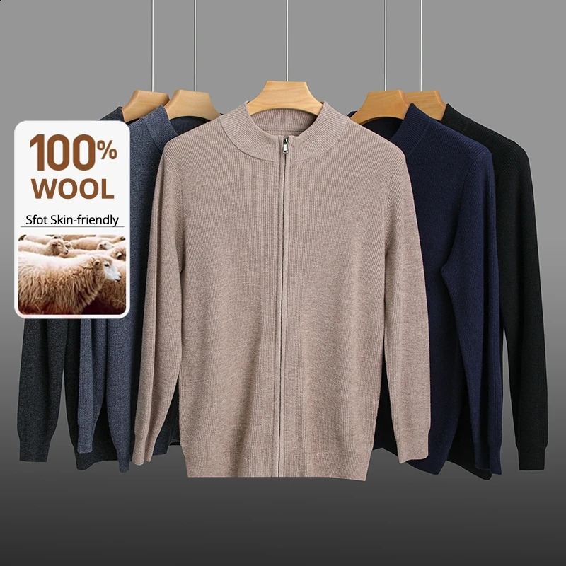 High End 100 Australia Wool Cashmere Fashion Knit Cardigan Men Sweater Casual Zip Up Autum Winter Coats Jacket 251015