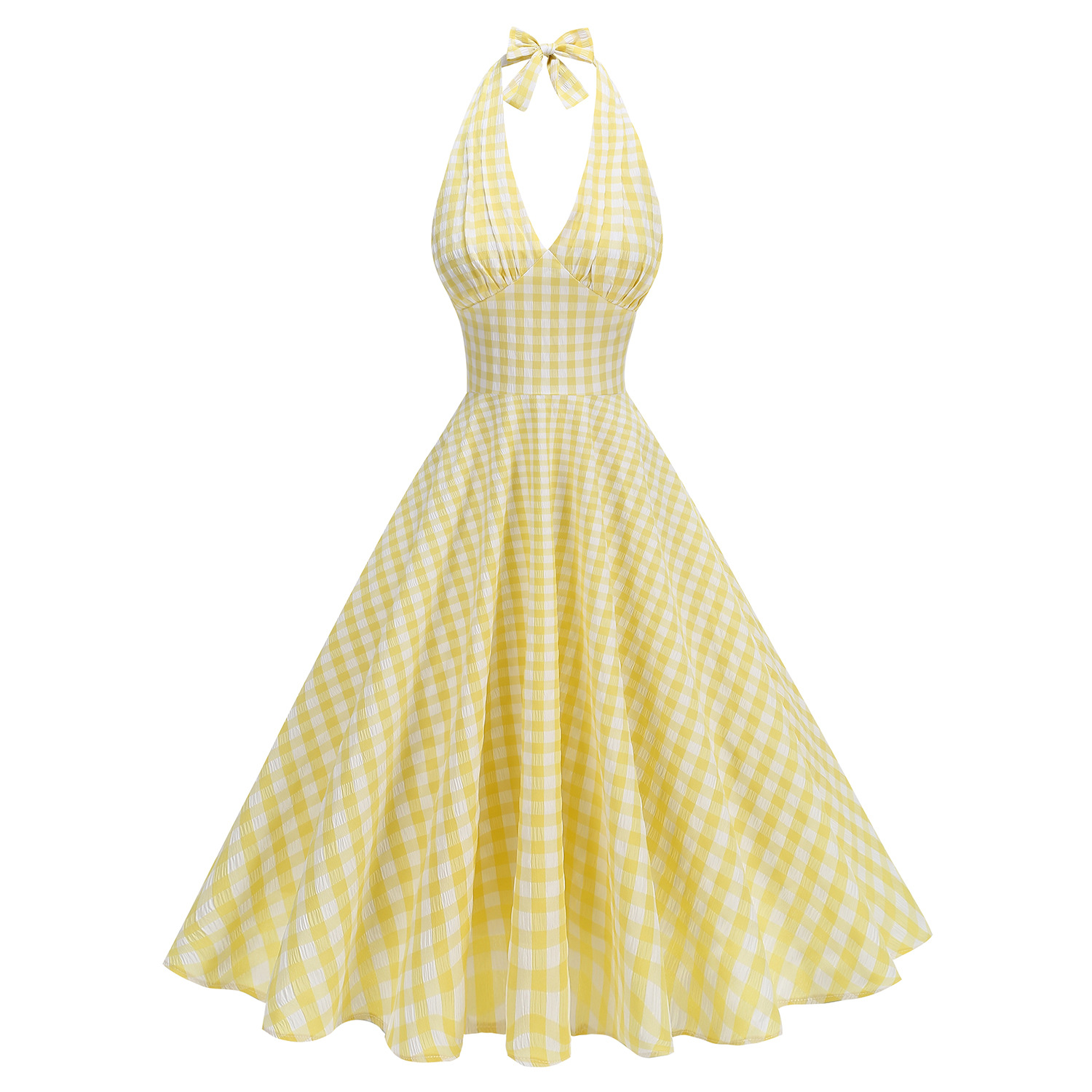 K1024Cross-border classic retro Chaoyangge foreign trade Hepburn style high waist halter neck elegant temperament big swing sexy dress