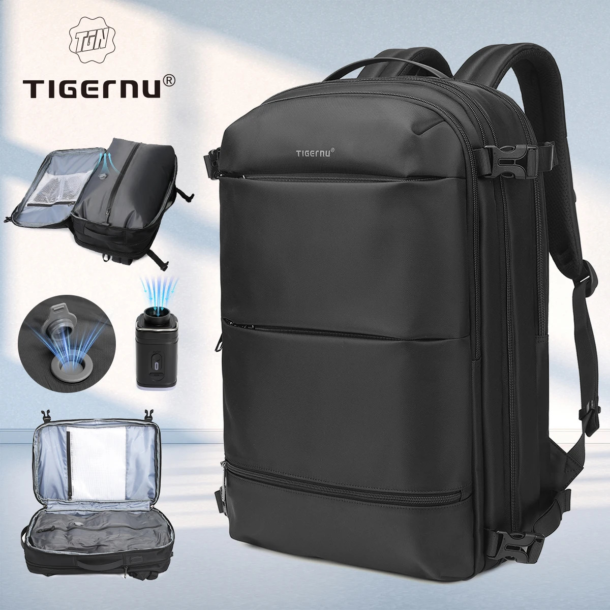 Tigernu Expandable Vacuum Compression 27L37L Hiking Travel Laptop Backpack For 17inch Storage Pack Luggage With USB Port 251021