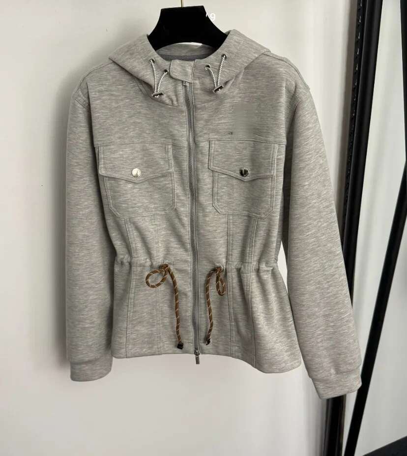 Women suit 2pcs designer chest pocket embroidered patch drawstring waistband long sleeved hooded zipper jacket elastic waist casual pants set C260312