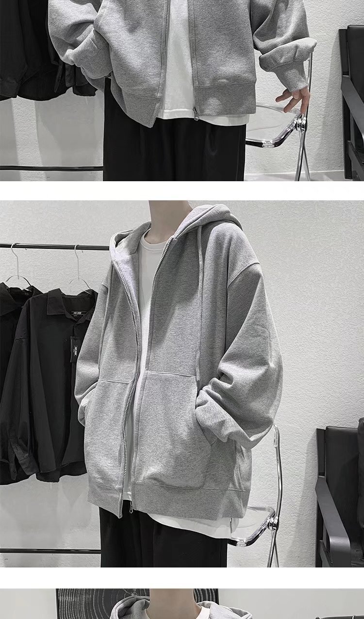 Cardigan Hooded Sweatshirt For Men, Autumn New Korean Style Trendy Top, Loose Designer Hoodie Jacket Tracksuit Men Polo Veste Coat Casual Solid Color 