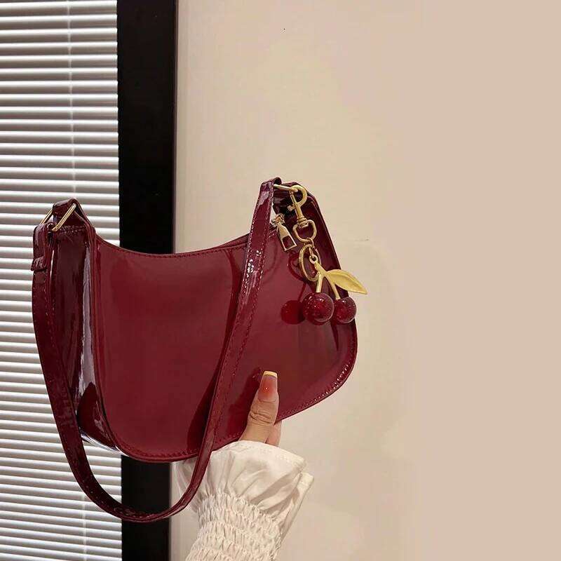 Solid Color PU Leather Women Shoulder Bags Fashion Ladies Cherry Pendant Handbags Purse Casual Design Female Hobos Underarm Bag