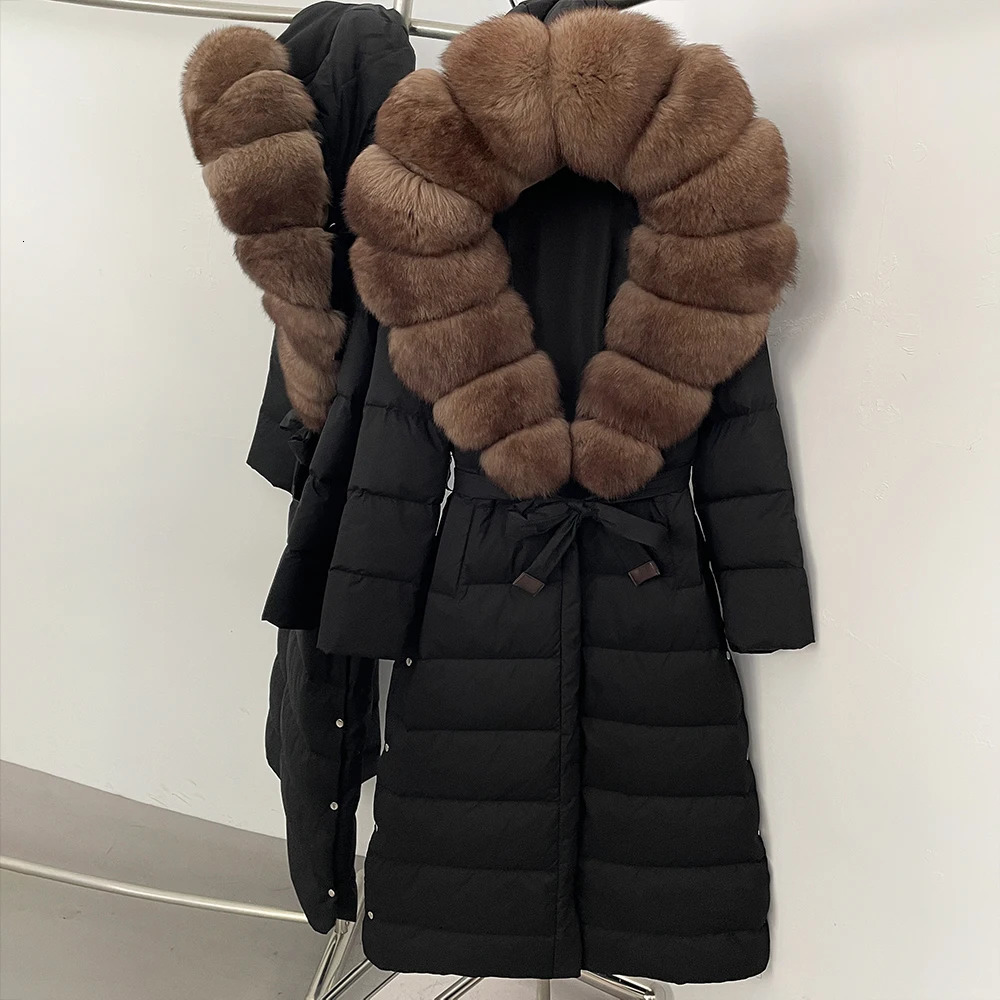 OFTBUY Large Real Fox Fur Collar XLong Puffer Jacket Women Hooded Winter White Duck Down Coat Thick Female Parkas With Belt 251024