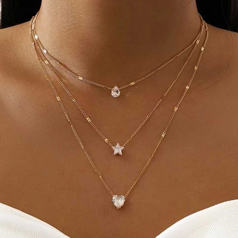 3 Layer Crystal Zircon Necklace Heart Star Multilayer Pendant Necklace Women Fashion Square Rhinestone Female Necklaces JewelryXJ251024
