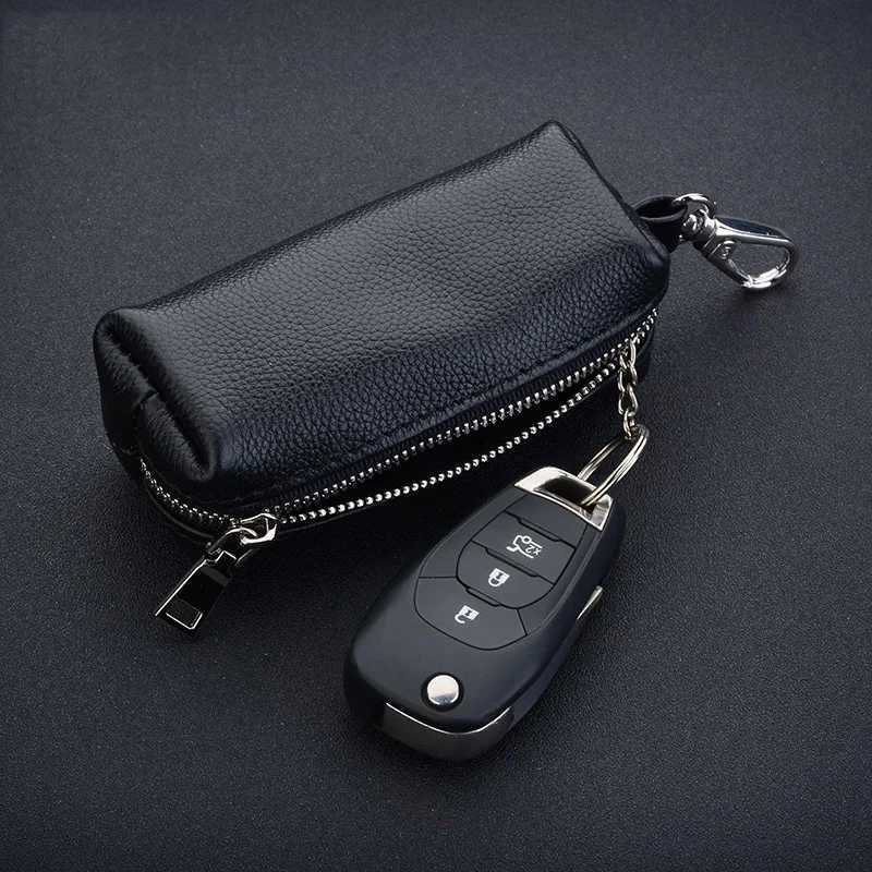 Genuine Leather Key Holder Unisex CarHouse Key Organizer Pouch with Long Keychain Cow Split Leather Wallet Case Z251023