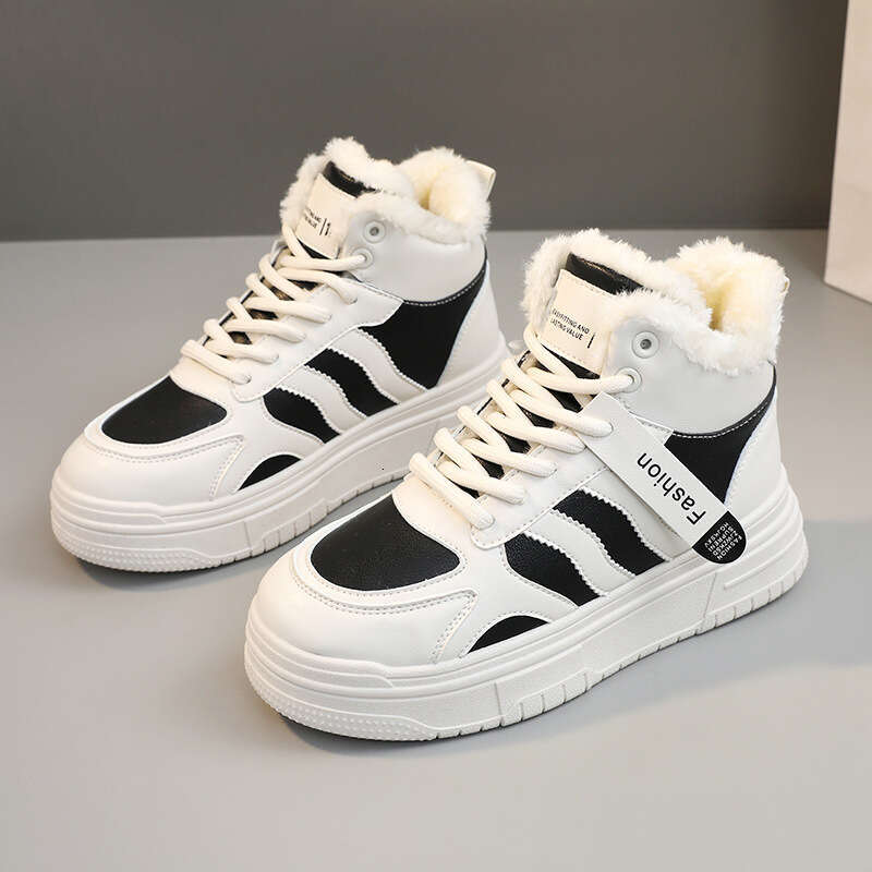 Winter New Ins Korean Version Fleece-Lined High-Top Sneakers for Female Students, Height-Increasing Thick-Soled Casual Warm Shoes boot snow boots wome