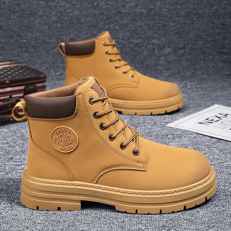 Men Retro Work Shoes Autumn Winter Thick Bottom High Top Non Slip Warm Casual Boots Leather Laceup Big Head Tooling Boots 2024 W251024