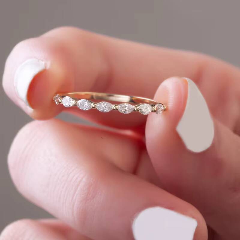 Popular Moissanite Ring Women DEF VVS Marquise Cut Wedding Gift Women Eternity 10k Gold Moissanite Ring
