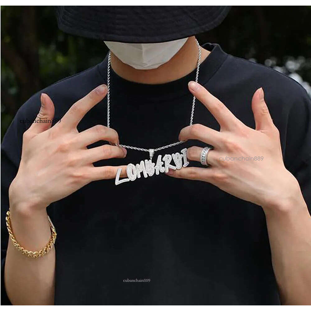 necklace moissanite chain Custom Name A- Z Double layer Stones Cursive Letters Pendant Men Women Gifts Cubic Zirconia Hip Hop Jewelry