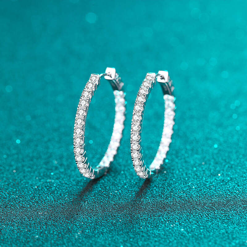 DHCollections-- Sterling Sier Earrings for Women Full Circle Black Moissanite Cuffs Plated PT950 Gold Ear Jewelry Straight